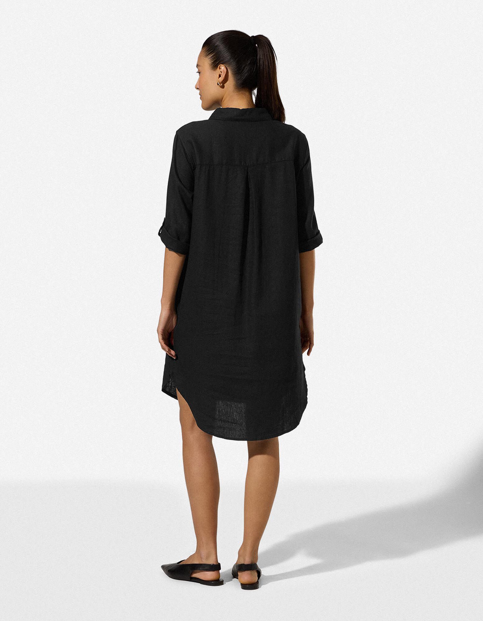 Kleid - Hemdkragen - Schwarz