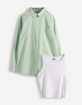 Zestaw składający się z topu i bluzki - Twill - jasny zielony