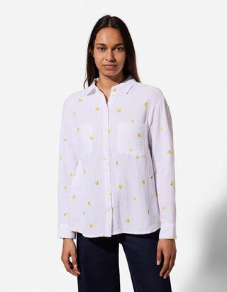 Bluse - Allover-Print - wei&szlig;