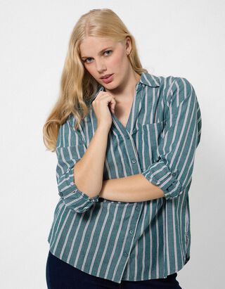 Overhemdblouse - Katoen - Petrolblauw