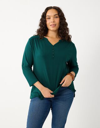 Blusenshirt - Viskose-Mix - Dunkelgr&uuml;n