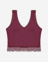 Top sans manches de court - Passementerie en dentelle - Rouge foncé