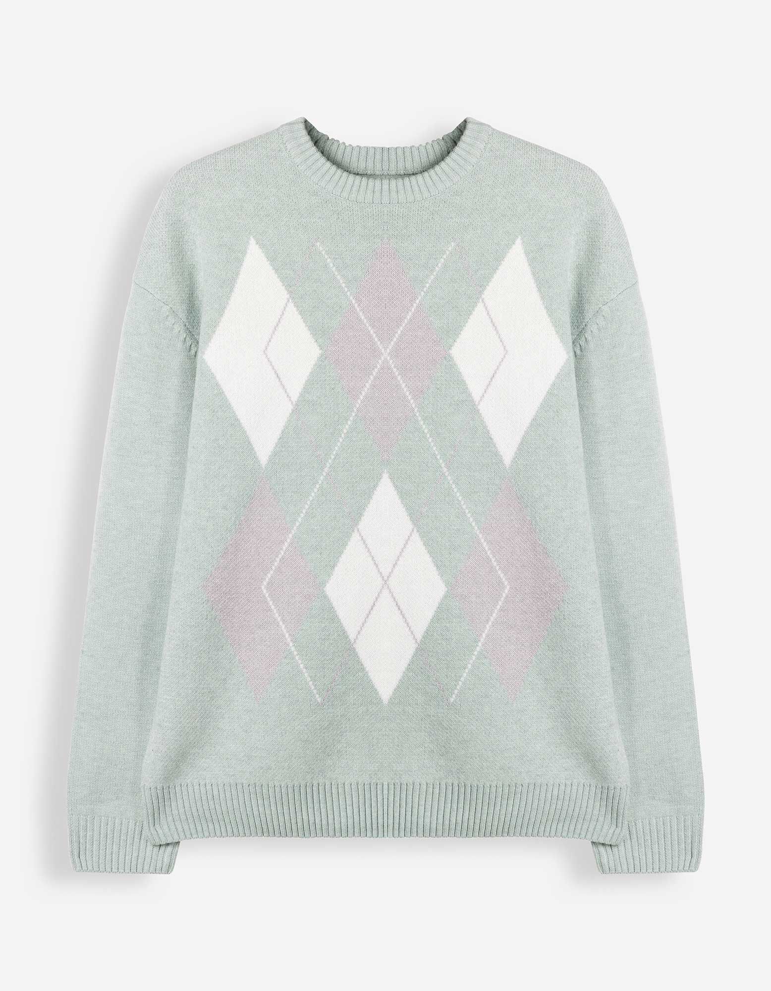 Pullover - Geometrisches Muster - Hellgr&uuml;n