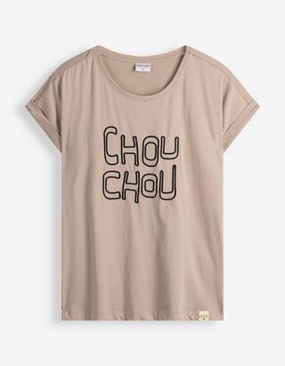 T-Shirt - Stickerei - Beige