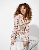 Pololangarmshirt - Streifen - weiß