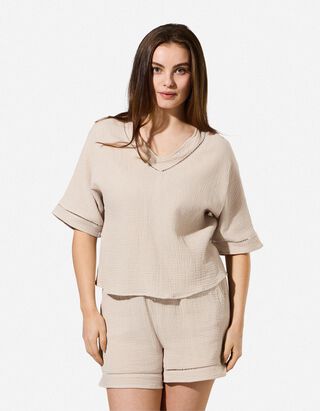 Blusenshirt - einfarbig - Beige