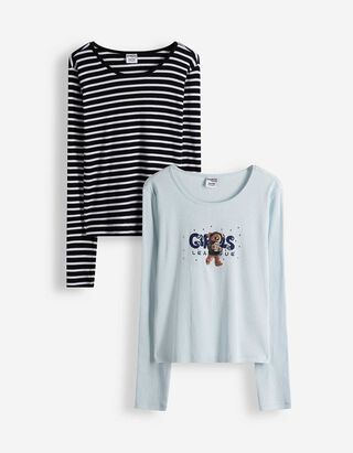 Langarmshirt - 2er-Pack - hellblau