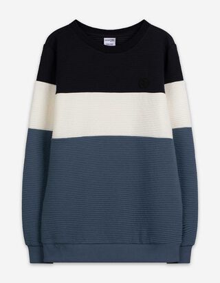 Sweatshirt - Color-Blocking - dunkelblau
