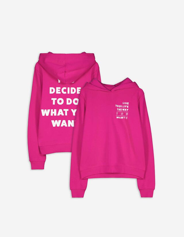 Felpa con cappuccio - Stampa sul retro - rosa fucsia