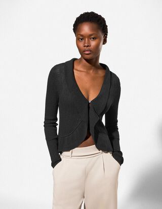 Cardigan - Pointelle - schwarz