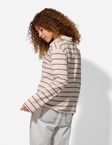 Pololangarmshirt - Streifen - weiß