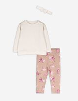 Set aus Sweatshirt Hose und Stirnband - Schleifenapplikation - beige