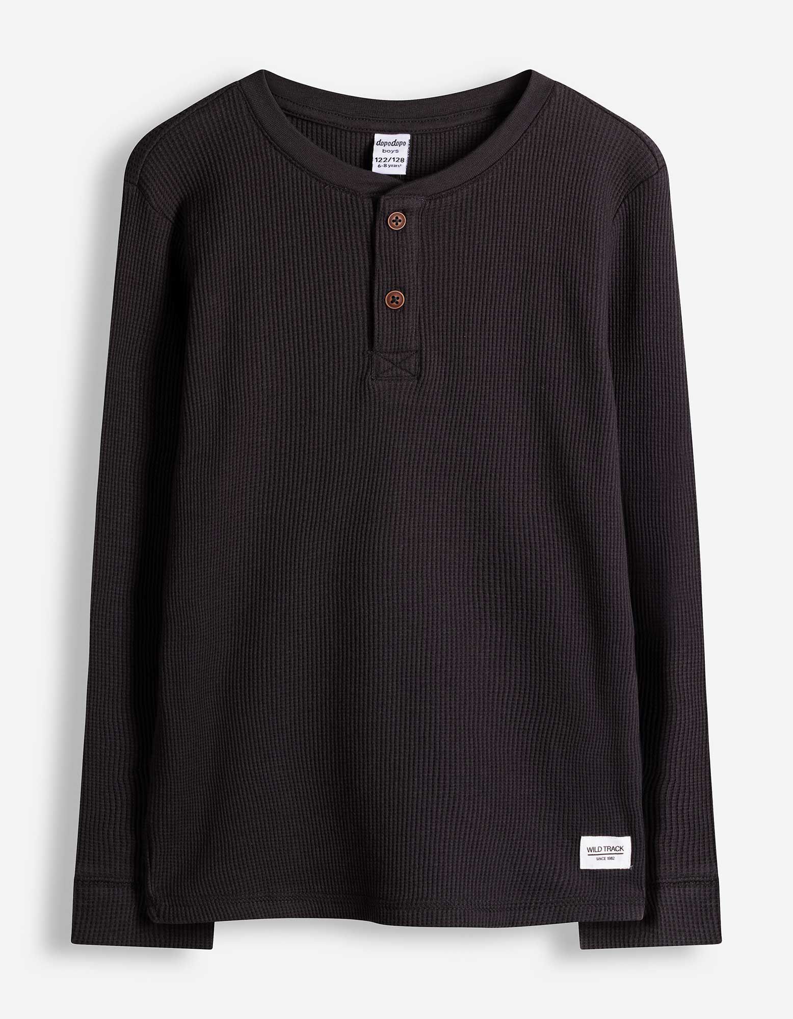 Langarmshirt - Waffelstruktur - Dunkelgrau