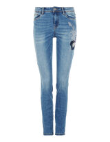 Damen Stone Washed Skinny Fit Jeans mit floraler Stickerei