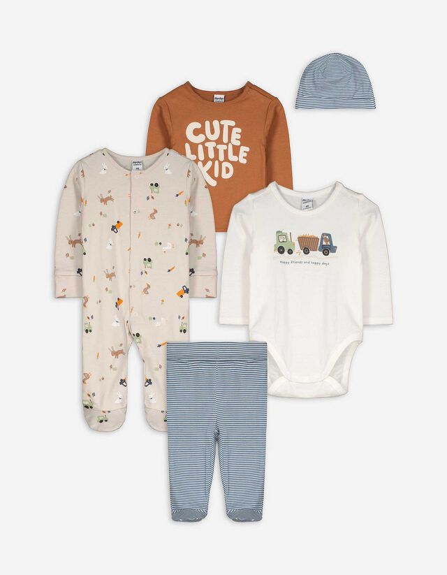 set van lange mouwen body, broek en muts - Geschenkset - wit