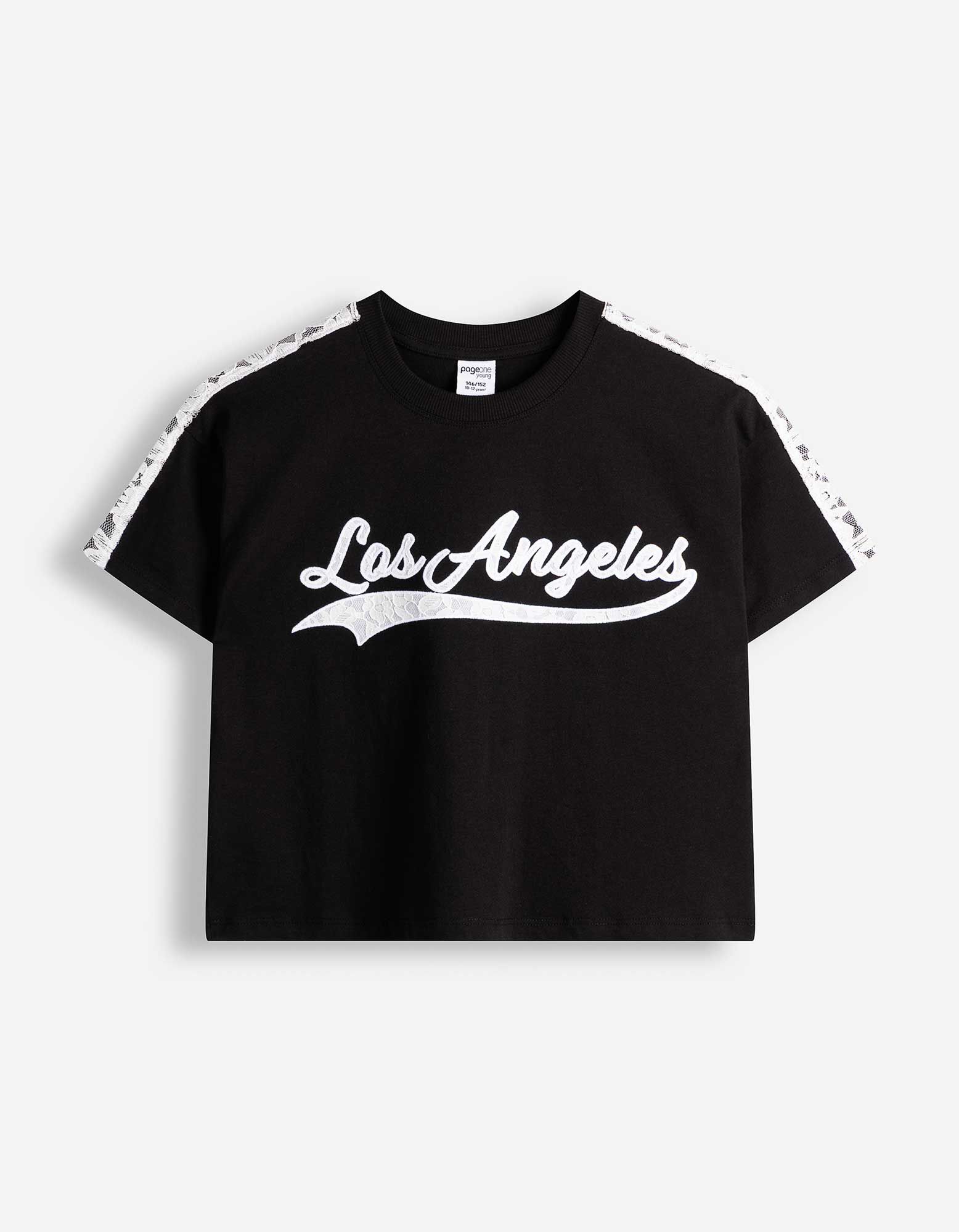 T-shirt - Met kant - Zwart