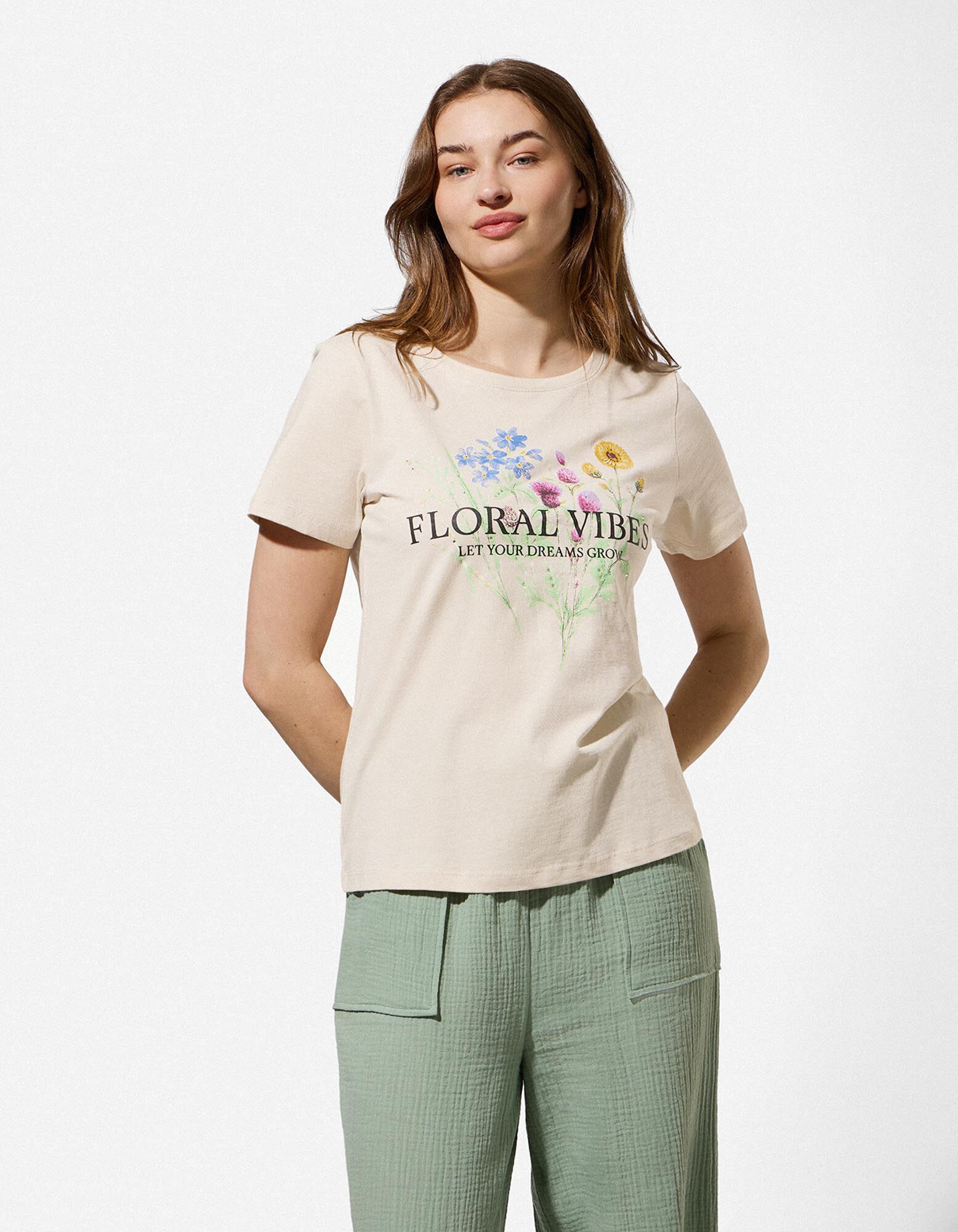 T-Shirt - Frontprint - Beige
