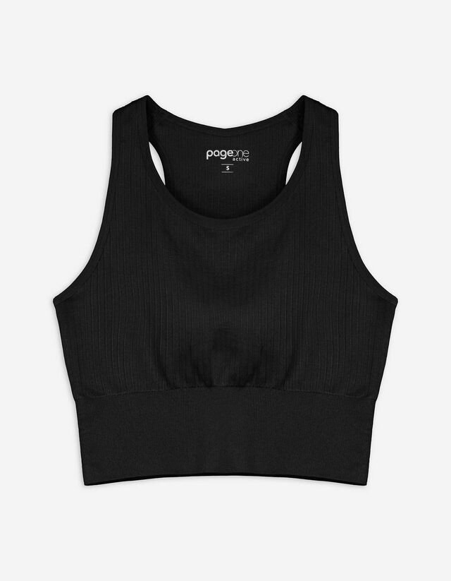 Cropped Top - Gerippt - schwarz