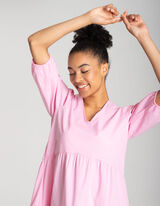 Rochie - Decolteu formă de V - Roz