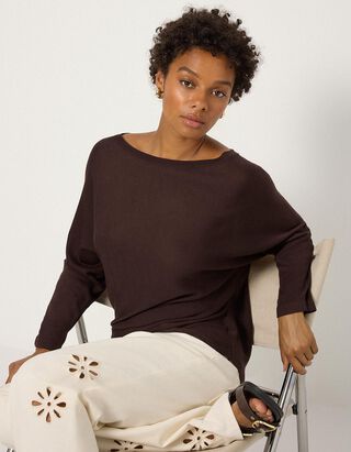 Strickpullover - Fledermaus&auml;rmel - Dunkelbraun