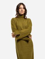 Pletena obleka - Visok ovratnik - svetlo zelena