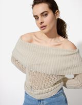 Strickpullover - Gerippte Abschlüsse - weiß