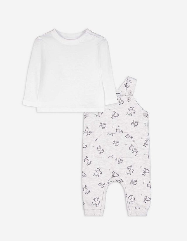 Set van longsleeve en tuinbroek - Print all-over - lichtgrijs
