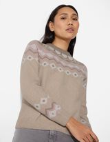 Strickpullover - Karomuster - beige