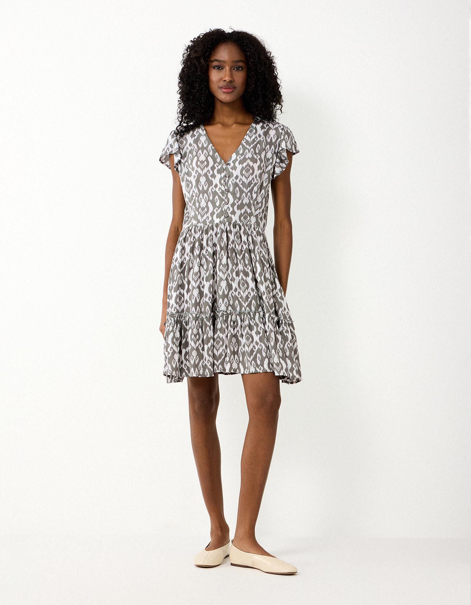Rochie - Imprimeu allover - Kaki