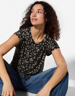 T-Shirt - Florales Muster - schwarz