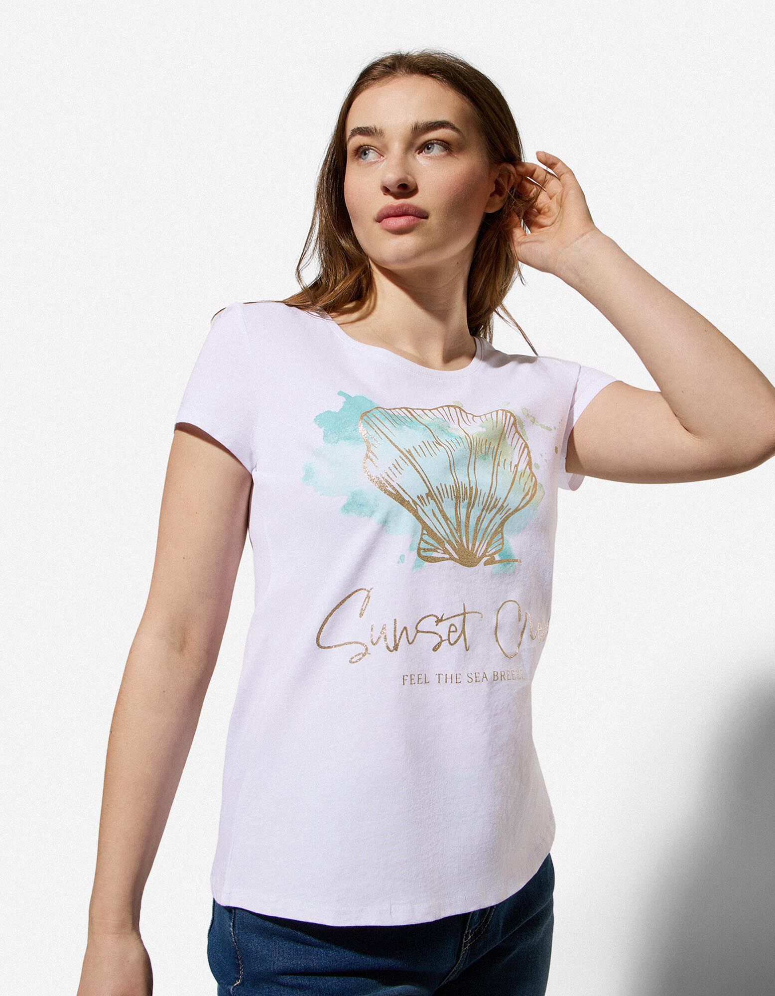 T-Shirt - Glitzerprint - Wei&szlig;