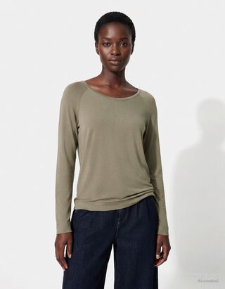 Langarmshirt - Raglan&auml;rmel - Khaki