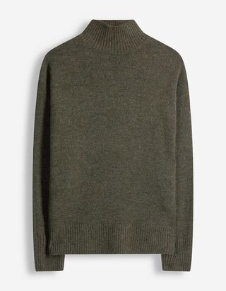 Žebrovan&yacute; pleten&yacute; svetr - Mockneck - Khaki zelen&aacute;