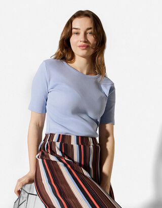 T-Shirt - Rippenstruktur - hellblau