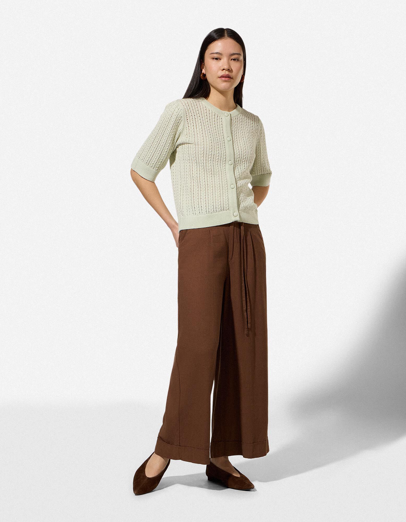 Jupe-culotte - Aspect lin - Brun