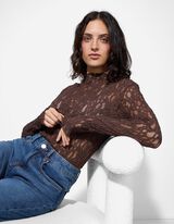 Tričko - Krajková aplikace - tmave hneda