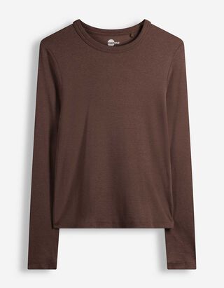 Langarmshirt - Modal-Anteil - Dunkelbraun
