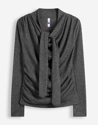 Langarmshirt - Schalkragen - Dunkelgrau