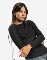 koszulka z długim rękawem - materiał brokatowy - czarny