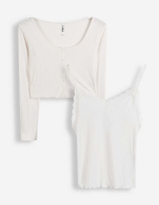 T-shirt &agrave; manches longues - Look double &eacute;paisseur - blanc