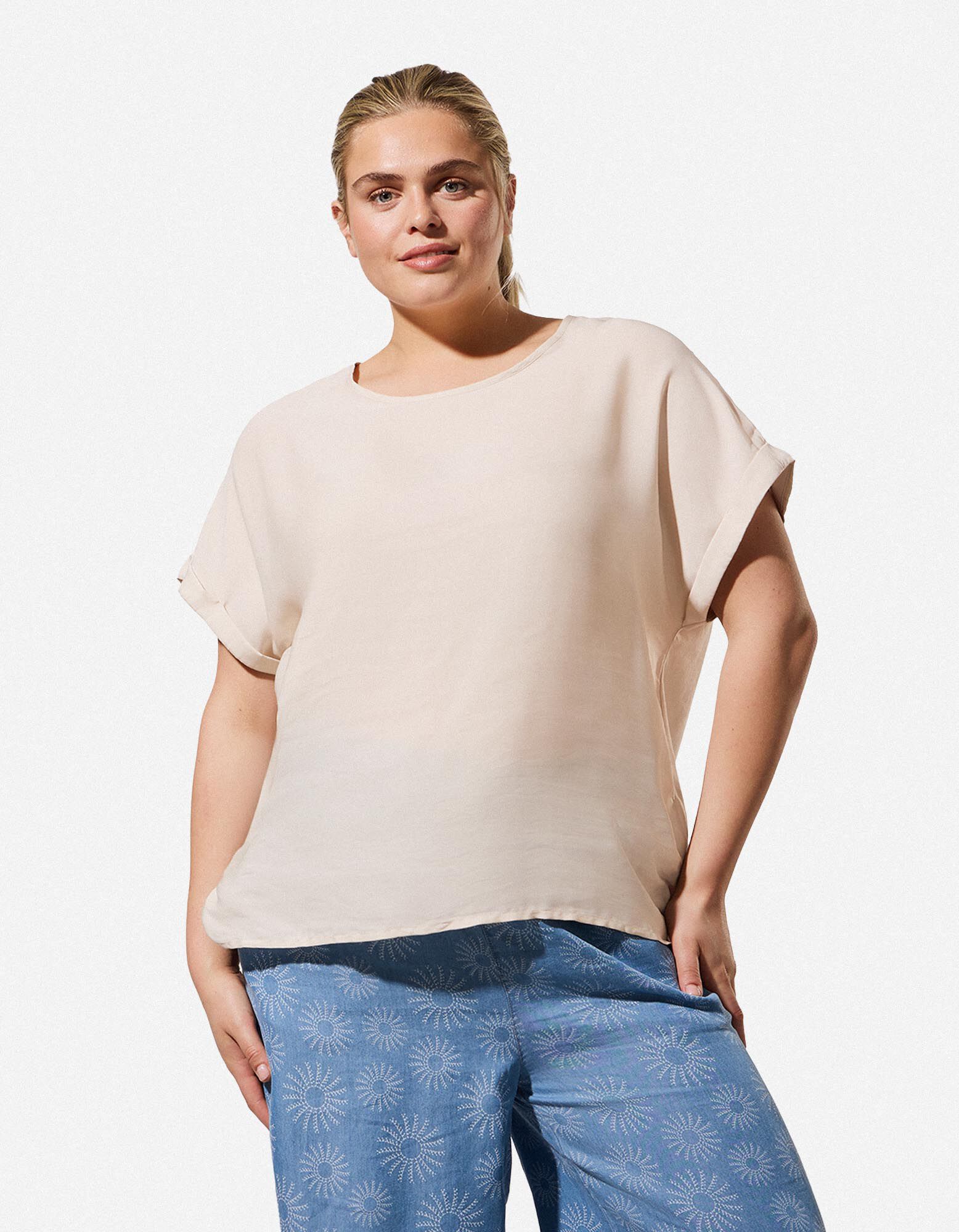Shirt - Seitenschlitz - Beige