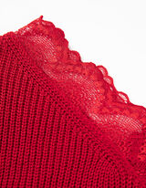 Pulover iz volne - S čipko - rdeca