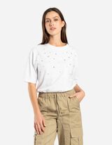 T-shirt - ozdobne kamyki - bialy