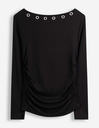 Langarmshirt - Nietenbesatz - Schwarz