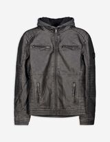 Biker-jakk - eemaldatav kapuuts - tumehall