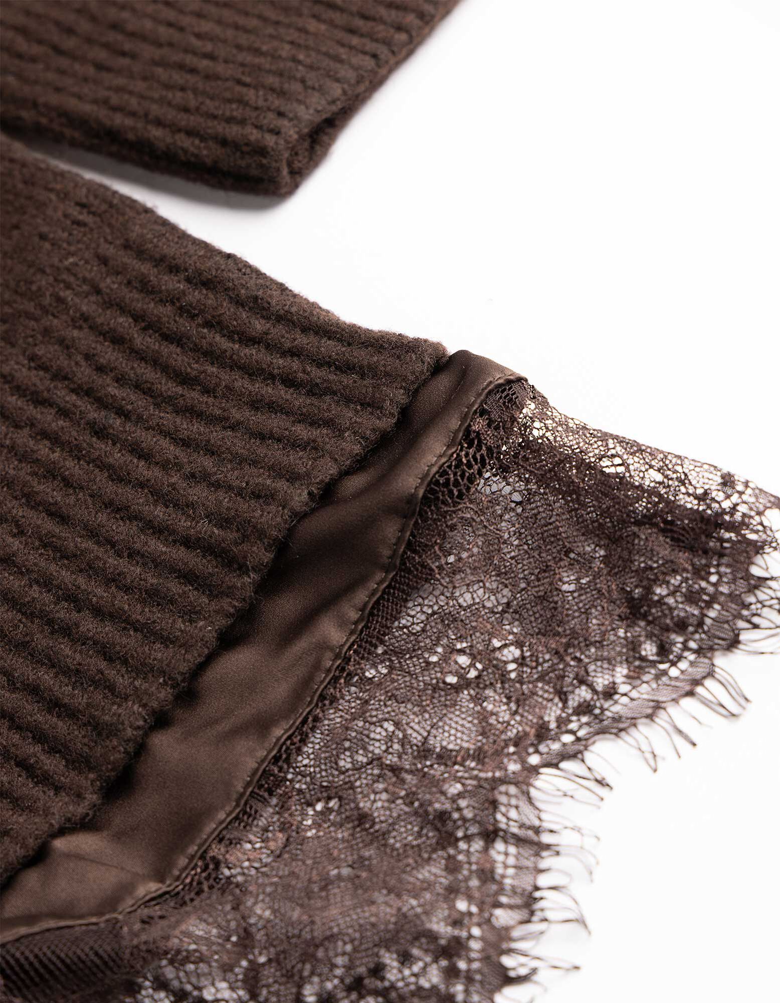 Pullover - Spitzenbesatz - Dunkelbraun