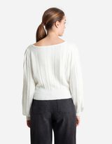 Sweter z dzianiny - Wełniany wygląd - bialy