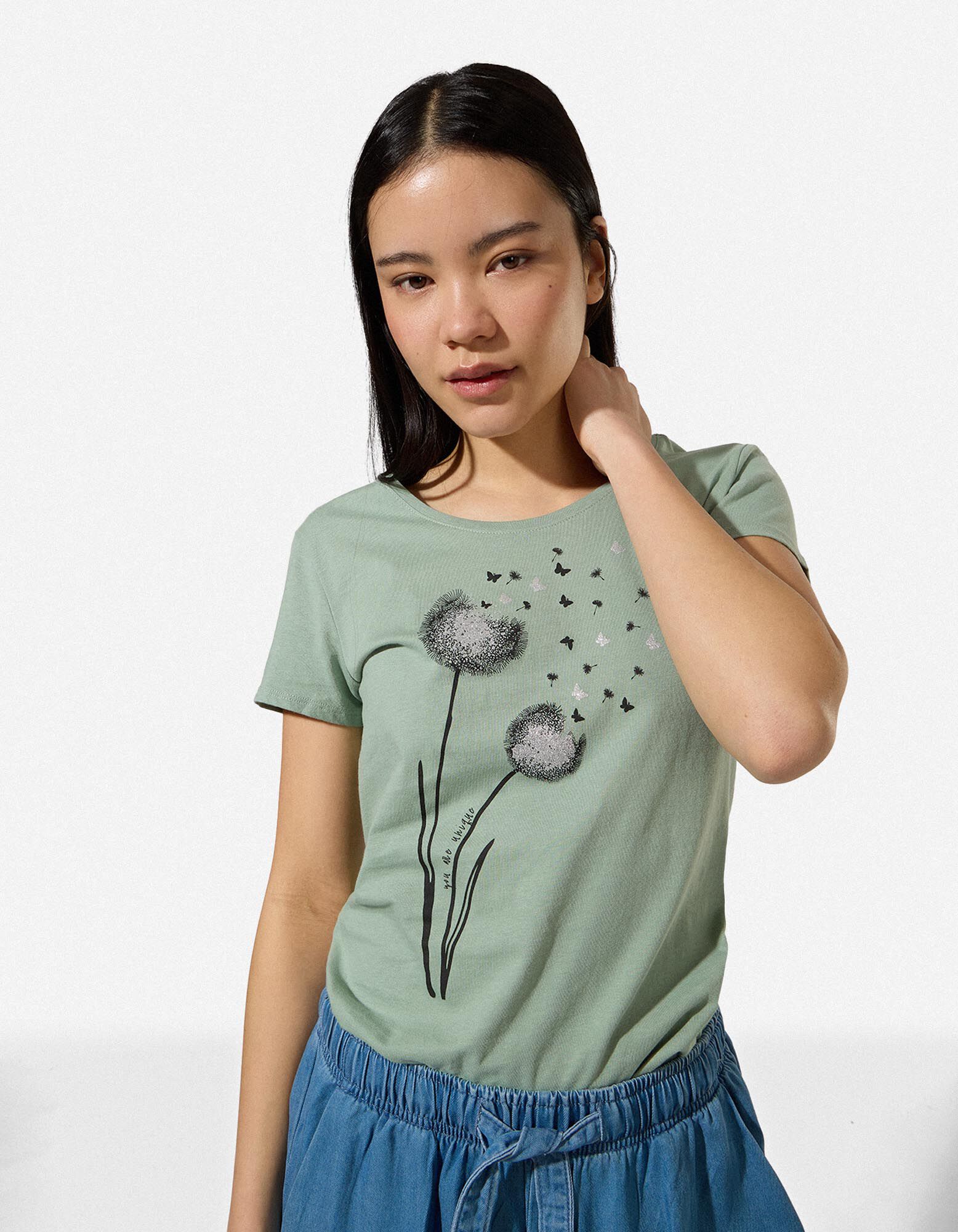 T-shirt - Glitterprint - Petrolblauw