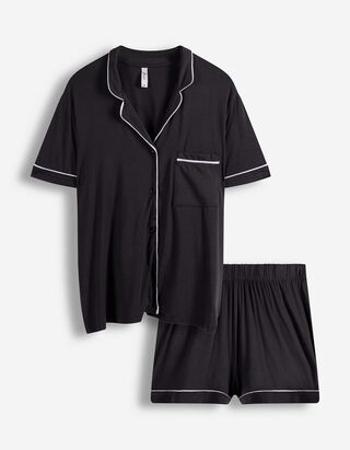 Pyjama Set aus Shirt und Shorts - einfarbig - dunkelgrau