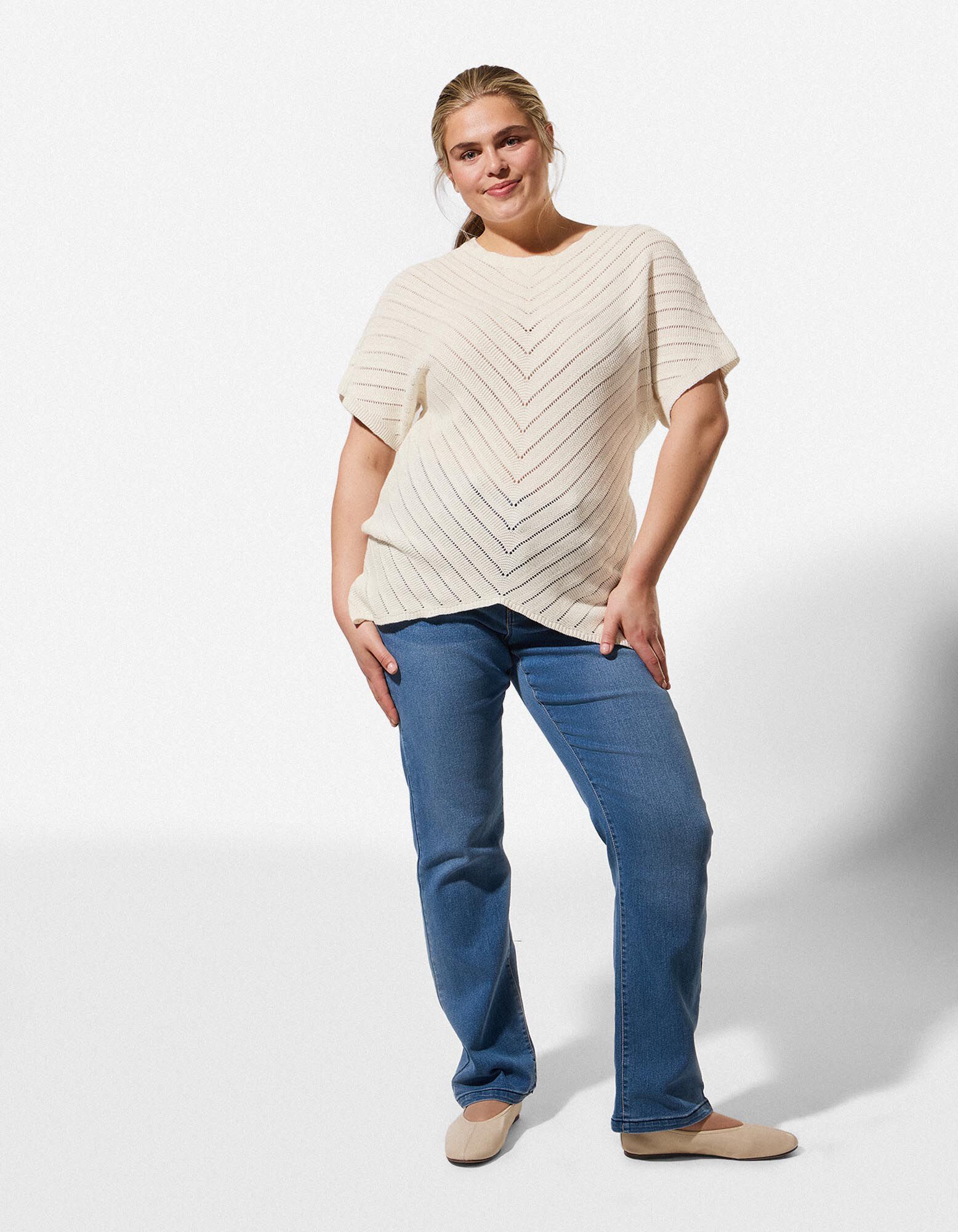 Pull-over - Coton - Blanc cass&eacute;